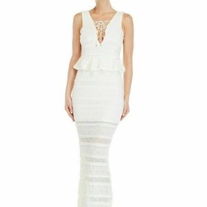 NWT Foxiedox Makayla Peplum Ivory White Lace Maxi Dress Women's Size Medium